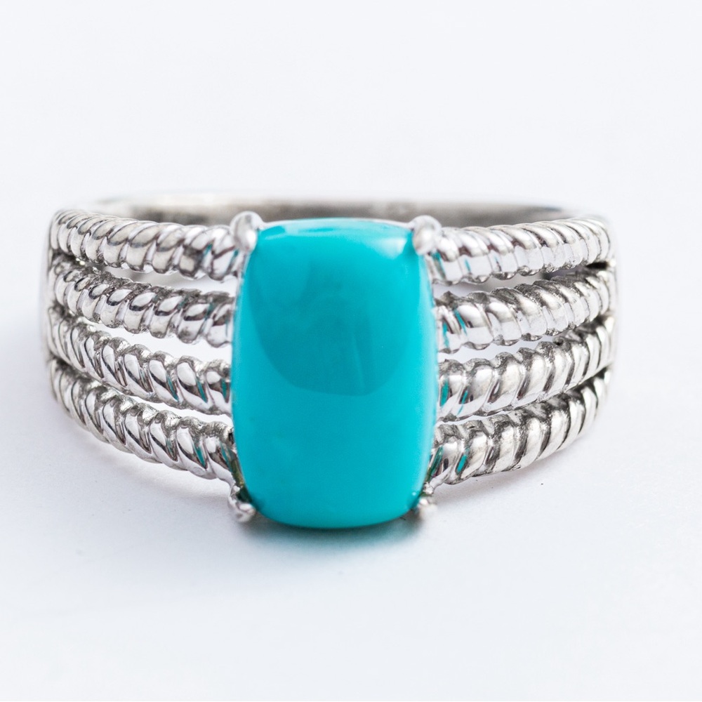 Sleeping beauty turquoise rope design sterling silver ring 10